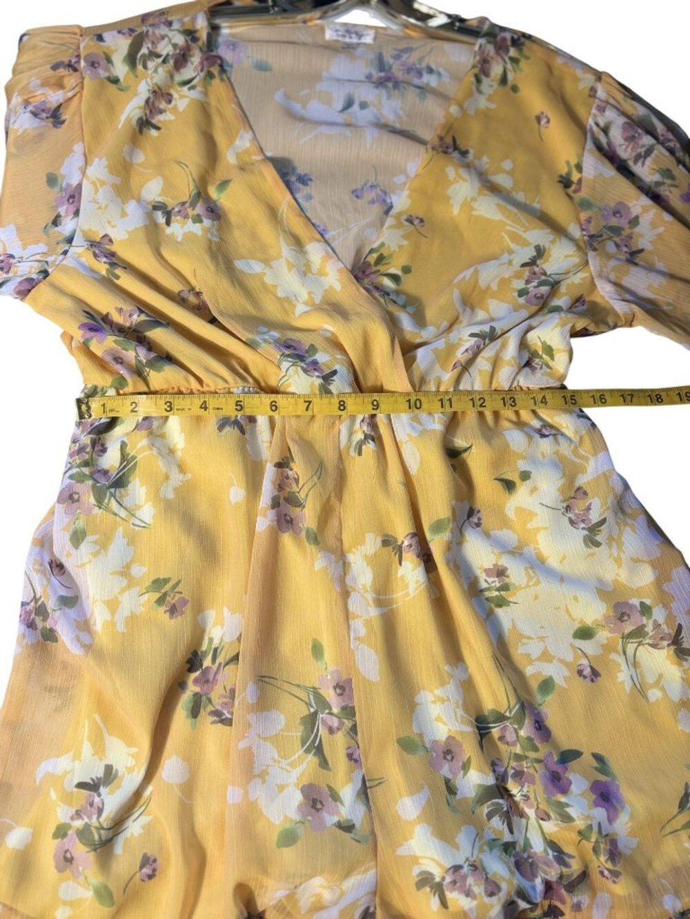 Yellow Floral Long Sleeve Wrap Ruffled Chiffon Romper By Miss Selfridge Size 10 - Picture 6 of 10